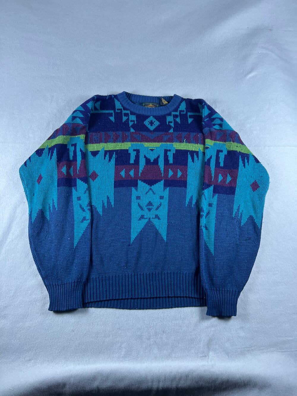 Vintage Barnaby Sweater Mens 2XLT Blue Purple Southwestern Aztec Classic Grandpa